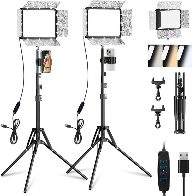 EMART LED Video Light Kit with Phone Holder & Barndoor, 2800-7000K Dimmable Studio Lights for Video Recording, 73'' Height for Live Streaming, YouTube, Vlog, Photography, Content, Podcast, 2-Pack - Image 1